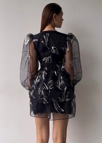 Siyah V Yakalı Transparan Mini Elbise - Görsel 2