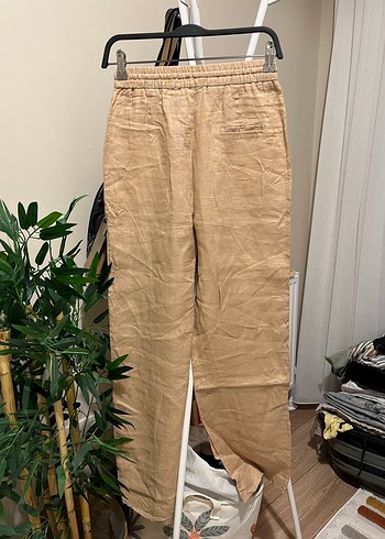 Zara Bej Keten Kadın Pantolon