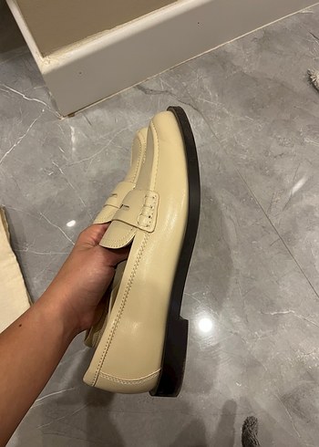 37 Beden ten rengi Renk Bej Kadın Loafer Blok Topuklu Ayakkabı