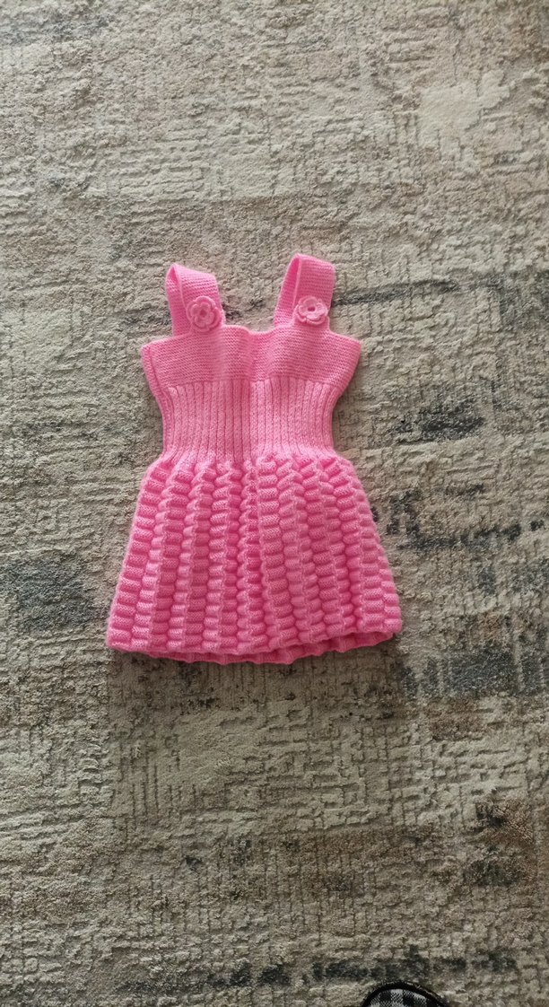 Kız Çocuk Pembe Örgü Elbise - Görsel 3