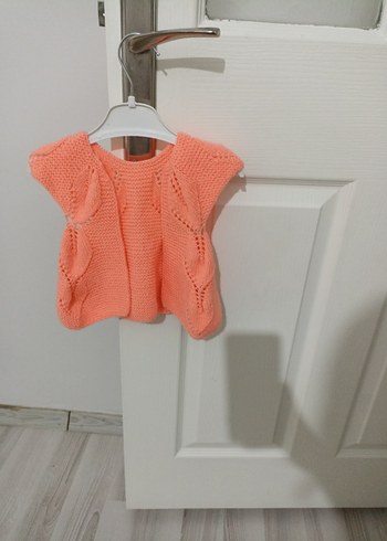 Kız Çocuk Pembe Triko Kolsuz Hırka - Görsel 2