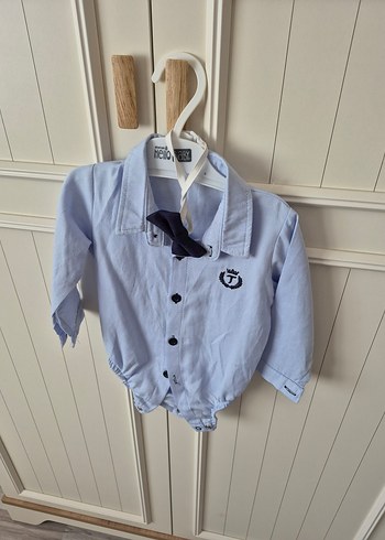 Düğmeli Uzun Kollu Mavi Erkek Bebek Body - Görsel 2