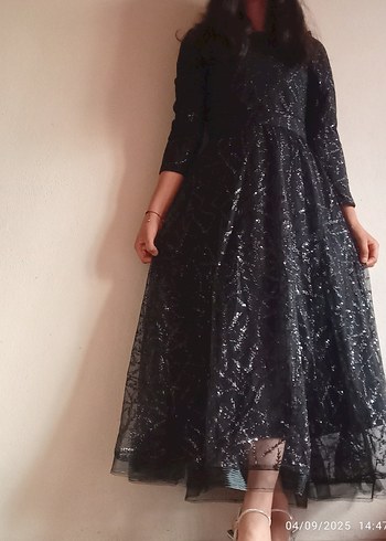 Uzun Siyah Gotik kare Yaka Abiye Elbise
