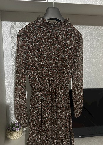 Kahverengi Bohem Mini Elbise - Görsel 3