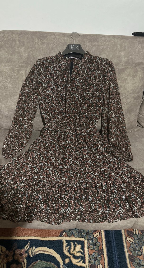 Kahverengi Bohem Mini Elbise - Görsel 2