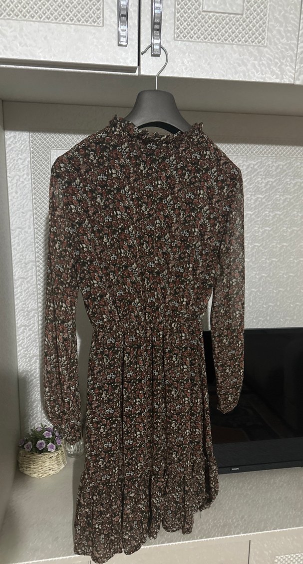 Kahverengi Bohem Mini Elbise - Görsel 3