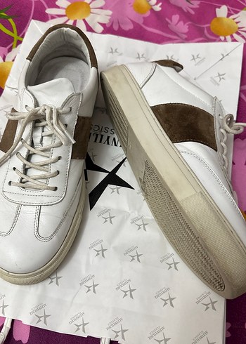 Beyaz Erkek Bağcıklar Minimalist Sokak Stili 43 numara  deri - Görsel 2