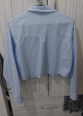 Mavi Pamuklu Uzun Kollu Kadın Gömlek - Görsel 4