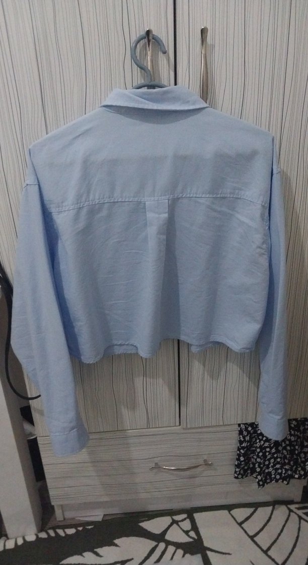 Mavi Pamuklu Uzun Kollu Kadın Gömlek - Görsel 4