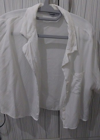 Beyaz Keten Kısa Kollu Gömlek - Görsel 4