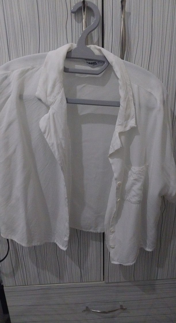 Beyaz Keten Kısa Kollu Gömlek - Görsel 4