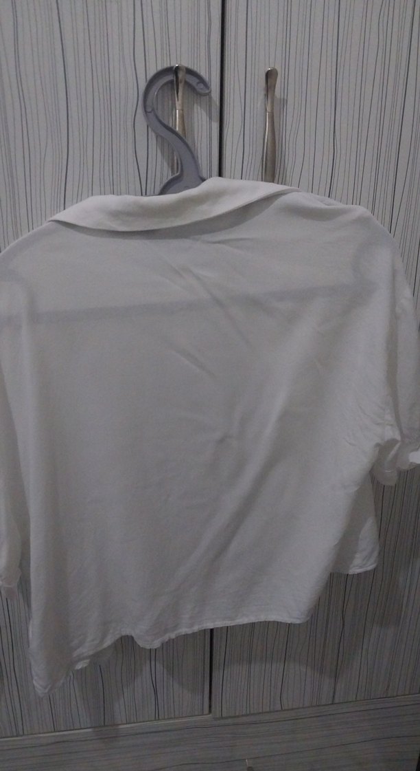 Beyaz Keten Kısa Kollu Gömlek - Görsel 3