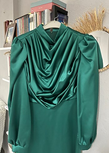 Yeşil Uzun Drapeli Kadın Abiye Elbise - Görsel 5