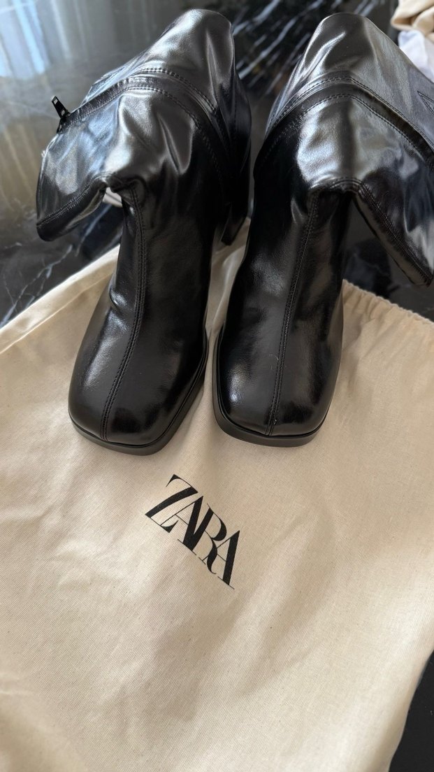 Zara Siyah Deri Blok Topuklu Bot - Görsel 2