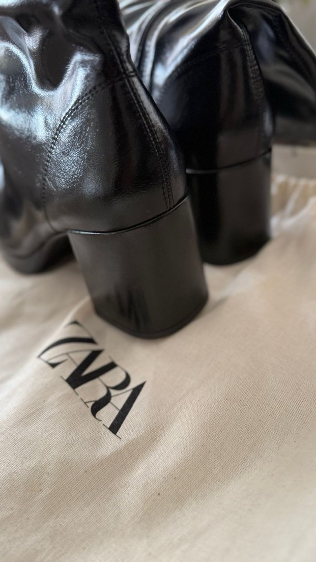 Zara Siyah Deri Blok Topuklu Bot - Görsel 4