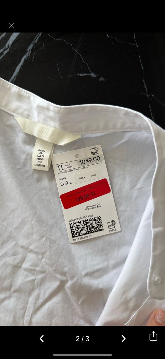 H&M Nakışlı Fırfırlı Keten Bluz - Görsel 2