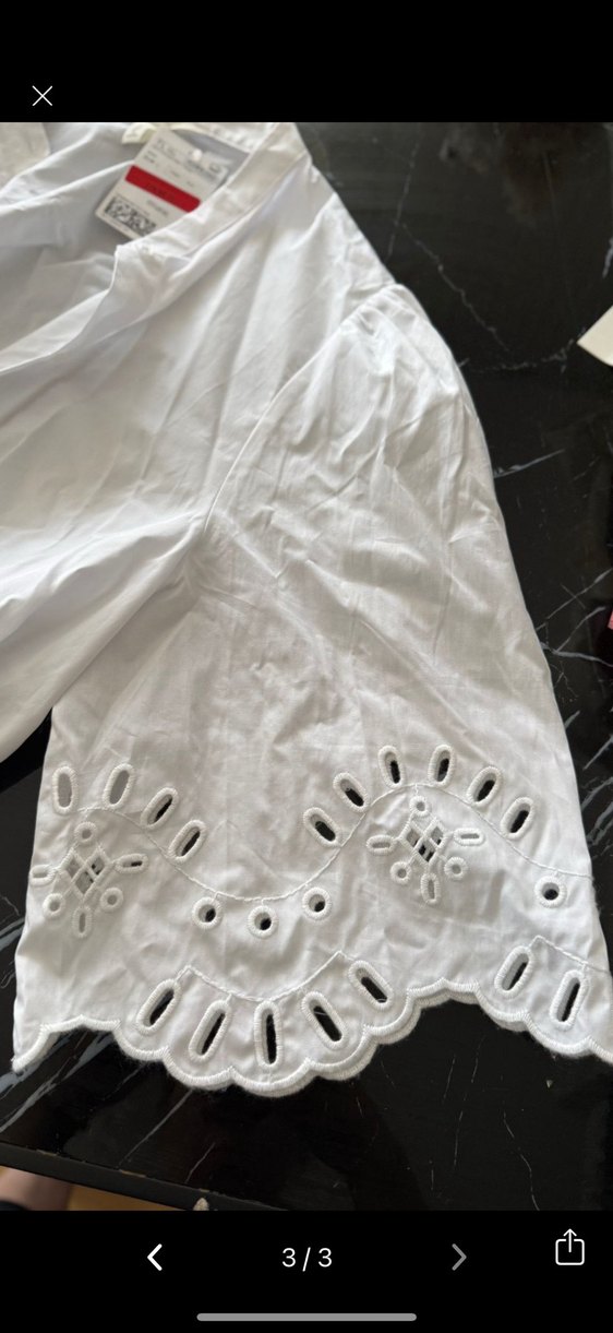 H&M Nakışlı Fırfırlı Keten Bluz - Görsel 3