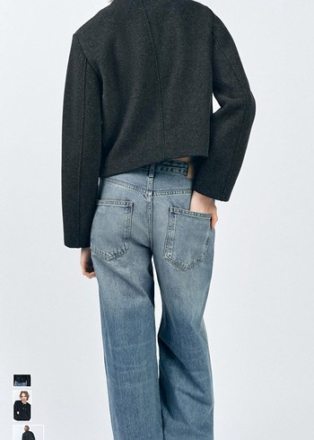 Düğmeli Gri Kısa Kadın Kaban - Görsel 4