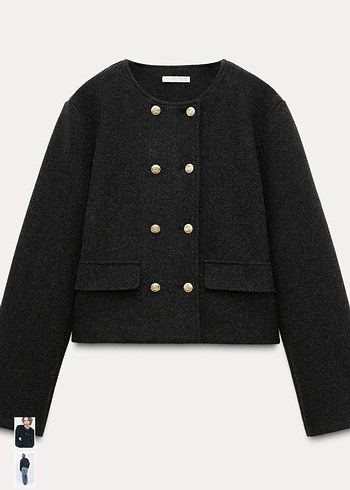 Düğmeli Gri Kısa Kadın Kaban - Görsel 2