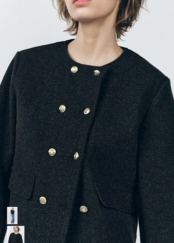 Düğmeli Gri Kısa Kadın Kaban - Görsel 3