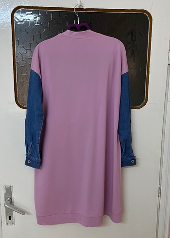 Düğmeli Pembe Midi Tunik Kot Detaylı - Görsel 5