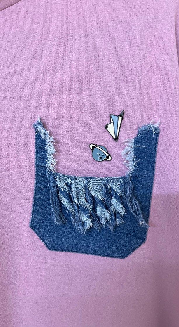 Düğmeli Pembe Midi Tunik Kot Detaylı - Görsel 3