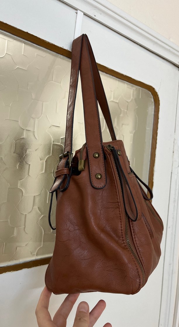 Kahverengi Deri Kadın Omuz Çantası - Görsel 2