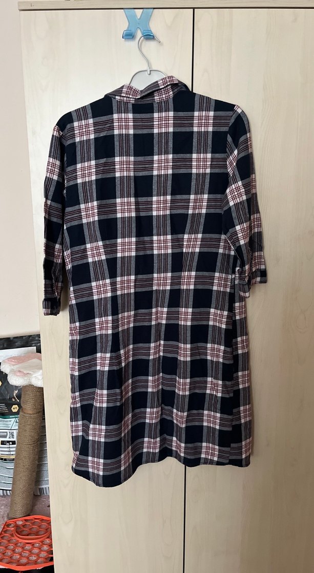 Bordo Ekose Düğmeli Kadın Midi Gömlek- elbise - Görsel 2