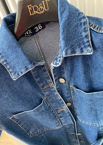 Kadın Lacivert Kot Mini Tulum - Görsel 3