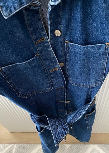 Kadın Lacivert Kot Mini Tulum - Görsel 4