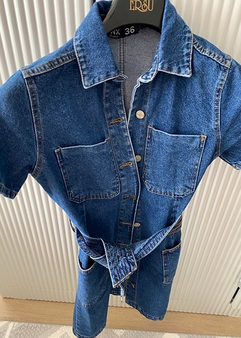 Kadın Lacivert Kot Mini Tulum - Görsel 2