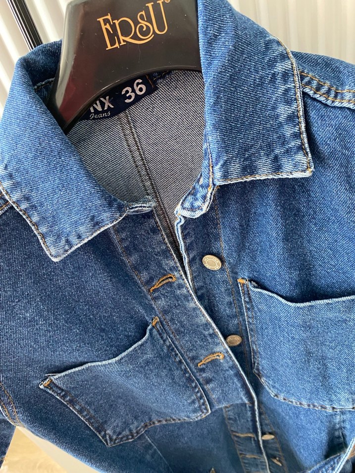 Kadın Lacivert Kot Mini Tulum - Görsel 3