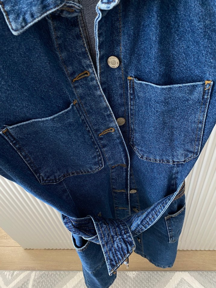 Kadın Lacivert Kot Mini Tulum - Görsel 4