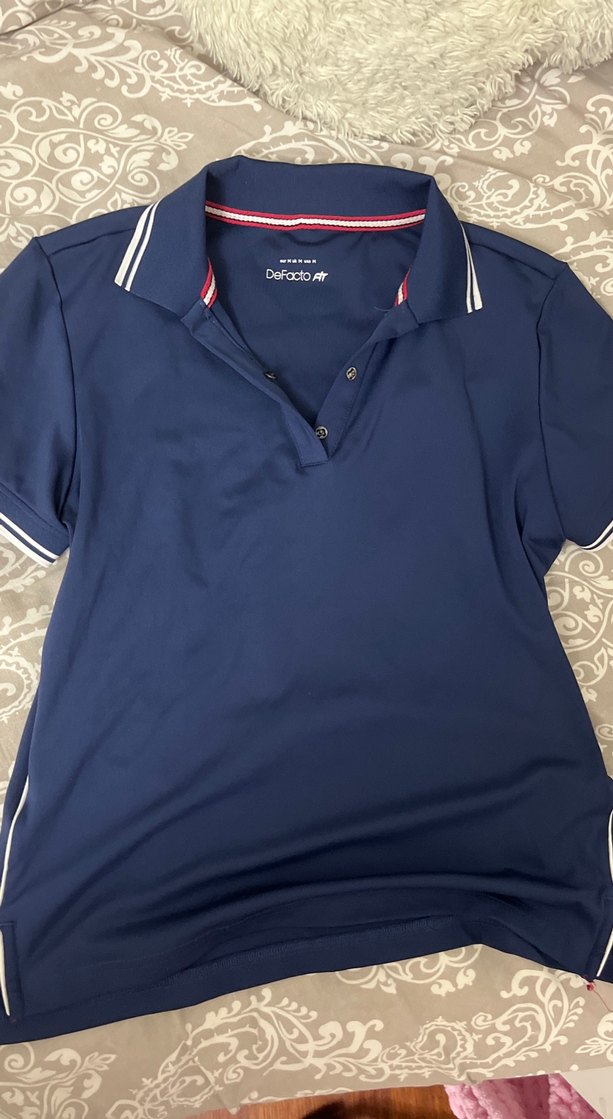 lacivert polo yaka vintage bluz - Görsel 2