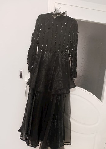 Uzun Kollu Siyah Gotik Nakışlı Elbise - Görsel 2