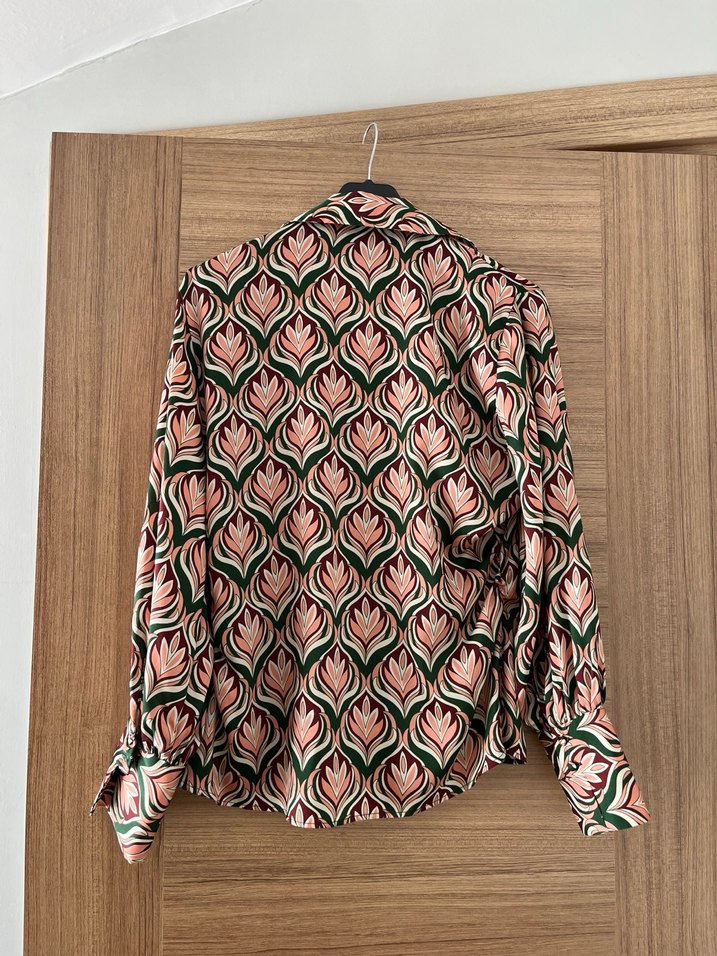 Bohem Çok Renkli Desenli V Yaka Gömlek - Görsel 5