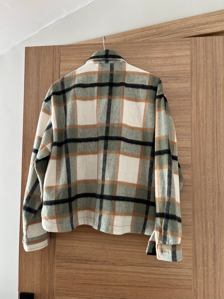 Düğmeli Bej Ekose Kadın Gömlek - Görsel 4