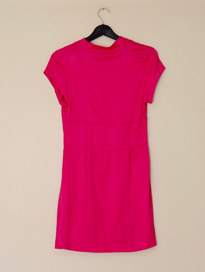 Düğmeli Pembe Midi Elbise - Görsel 2