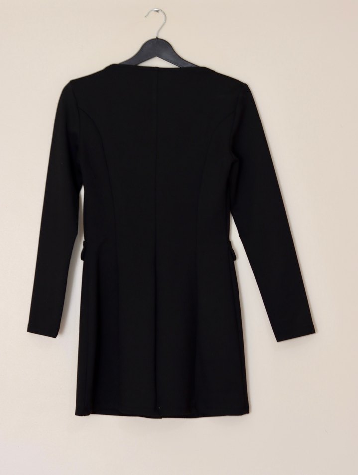 Düğmeli Siyah Midi Kadın Elbise - Görsel 3