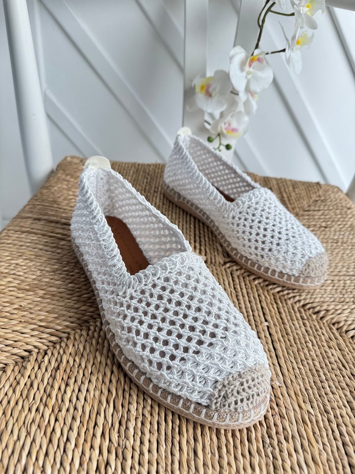 Beyaz Dantel Örgü Kadın Espadril - Görsel 3