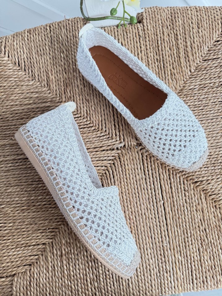 Beyaz Dantel Örgü Kadın Espadril - Görsel 4