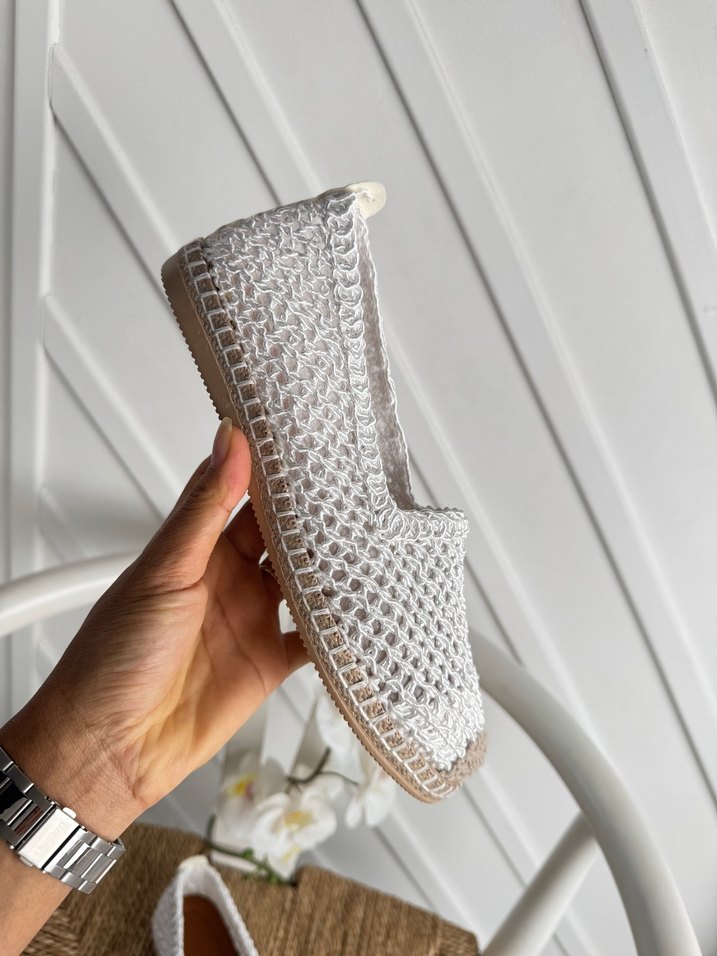 Beyaz Dantel Örgü Kadın Espadril - Görsel 2