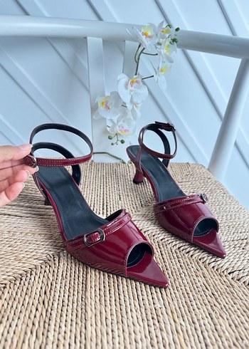 37 Beden bordo Renk Bordo Rugan Kemerli Stiletto Topuklu Kadın Ayakkabı