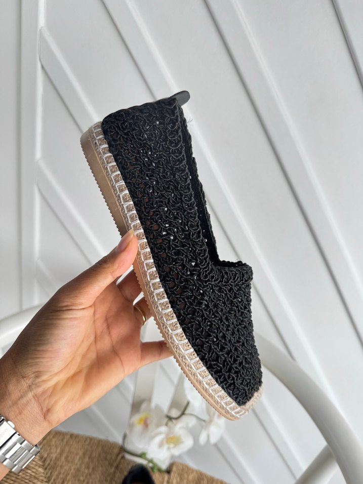 Nakışlı Siyah Örgü Kadın Dolgu Topuk Espadril - Görsel 4