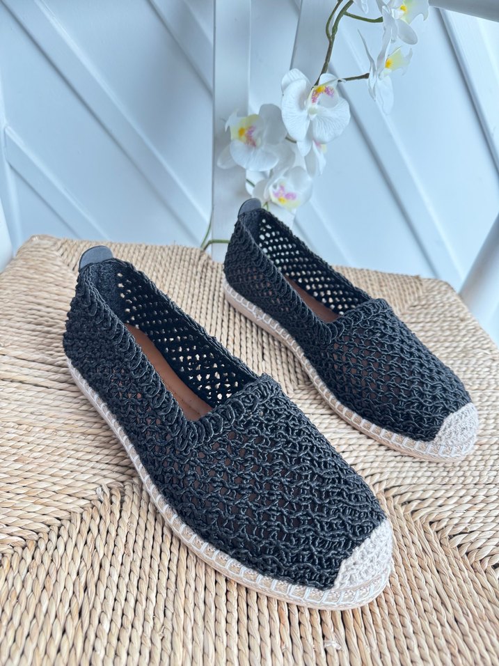 Nakışlı Siyah Örgü Kadın Dolgu Topuk Espadril - Görsel 2