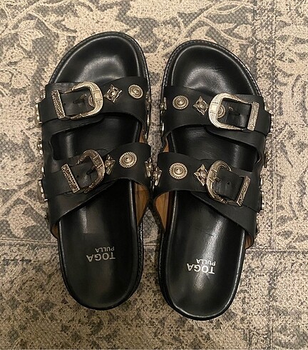 38 Beden siyah Renk Toga Pulla Double Strap Slide Sandals