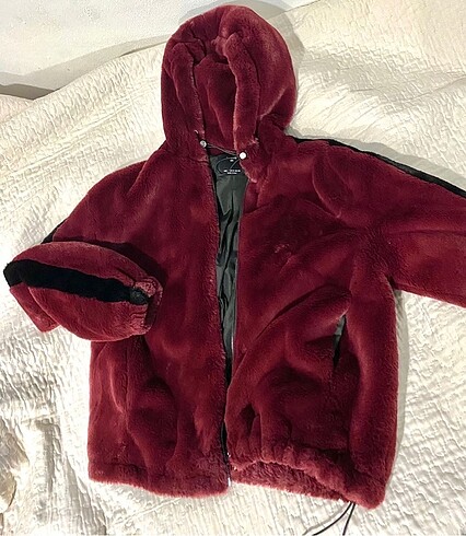 Bershka Bordo Peluş Mont