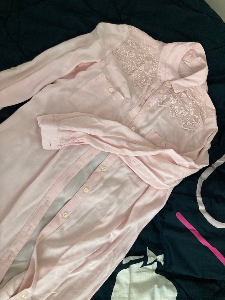 Düğmeli Pembe Vintage Gömlek - Görsel 2