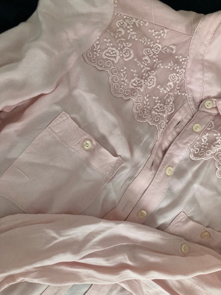 Düğmeli Pembe Vintage Gömlek - Görsel 3