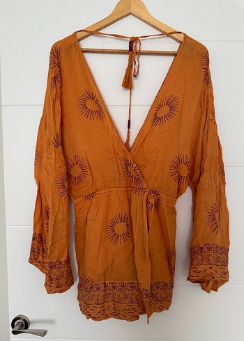 Püsküllü Turuncu Bohem Mini Tulum - Görsel 3